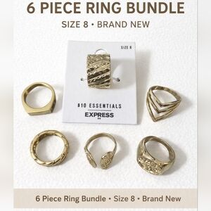 New 6 piece Gold Ring Bundle Size 8 Celestial Angel Chunky Wide Band Chainlink